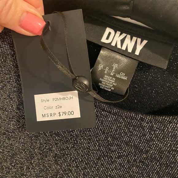 DKNY sparkle puff shoulder top in black. - Picture 7 of 7